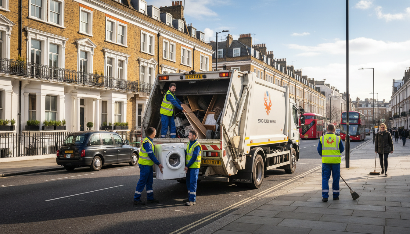 Professional Garage Clearance team in Soho loading waste into van