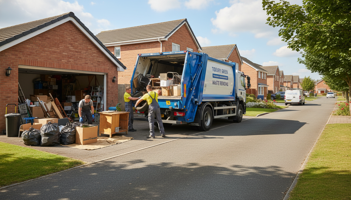 Professional Garage Clearance team in Tidbury Green loading waste into van