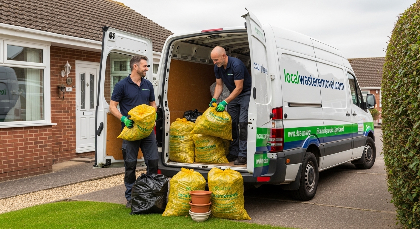 Professional Garden Waste Removal team in Aston loading waste into van