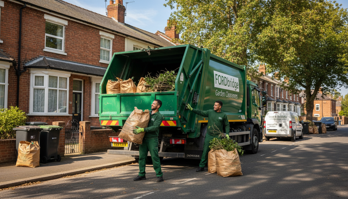 Professional Garden Waste Removal team in Fordbridge loading waste into van