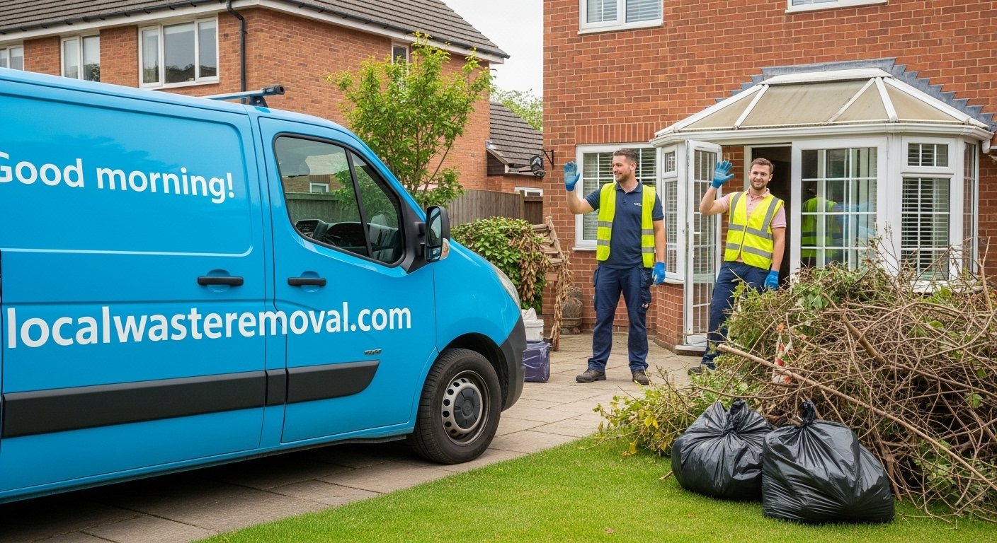 Professional Garden Waste Removal team in Mere Green loading waste into van