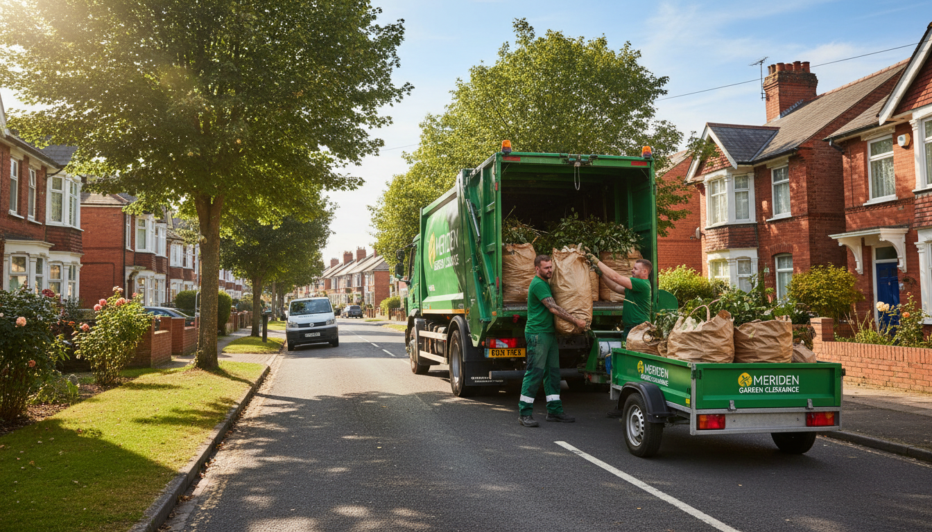 Professional Garden Waste Removal team in Meriden loading waste into van
