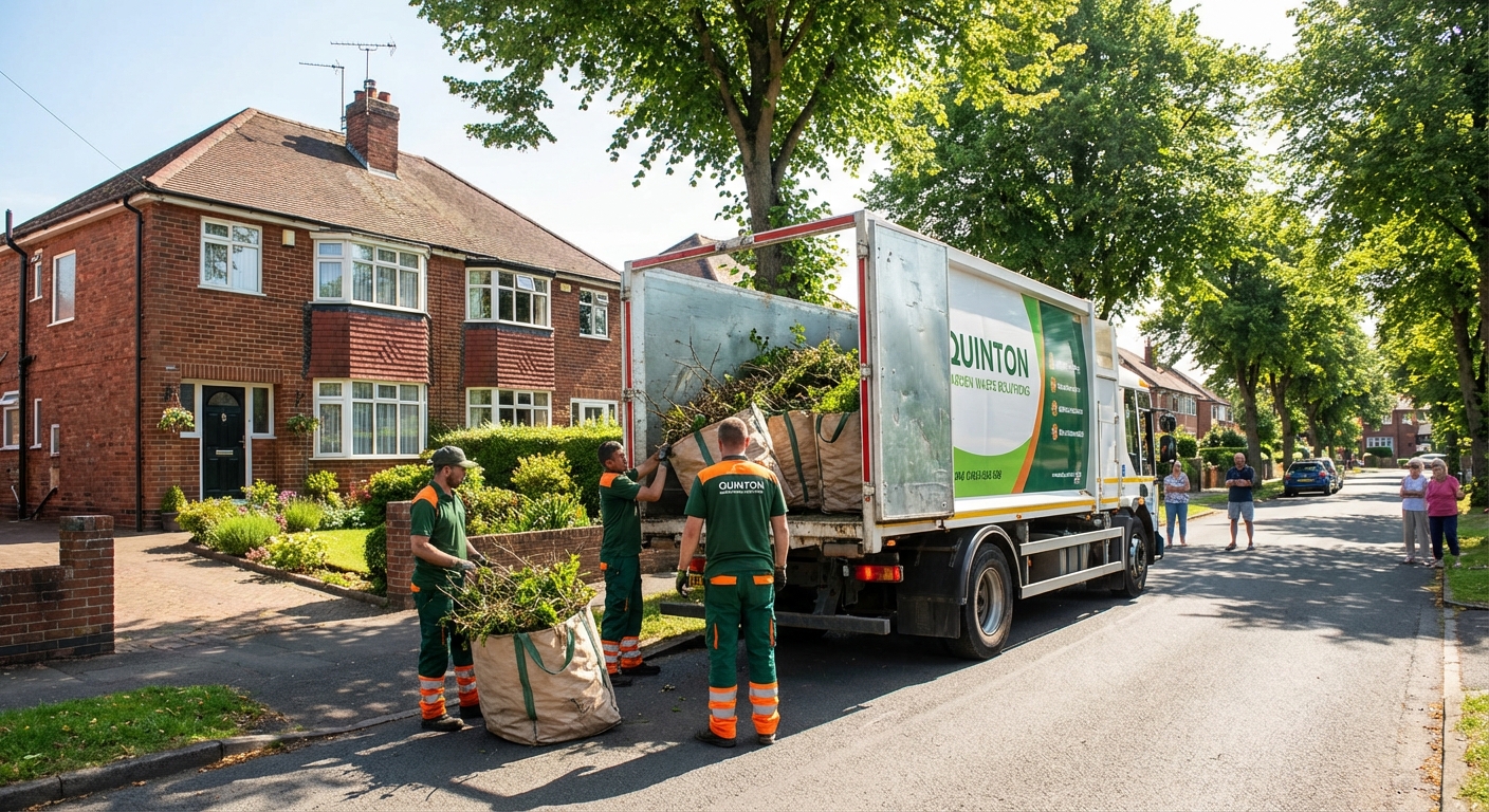 Professional Garden Waste Removal team in Quinton loading waste into van