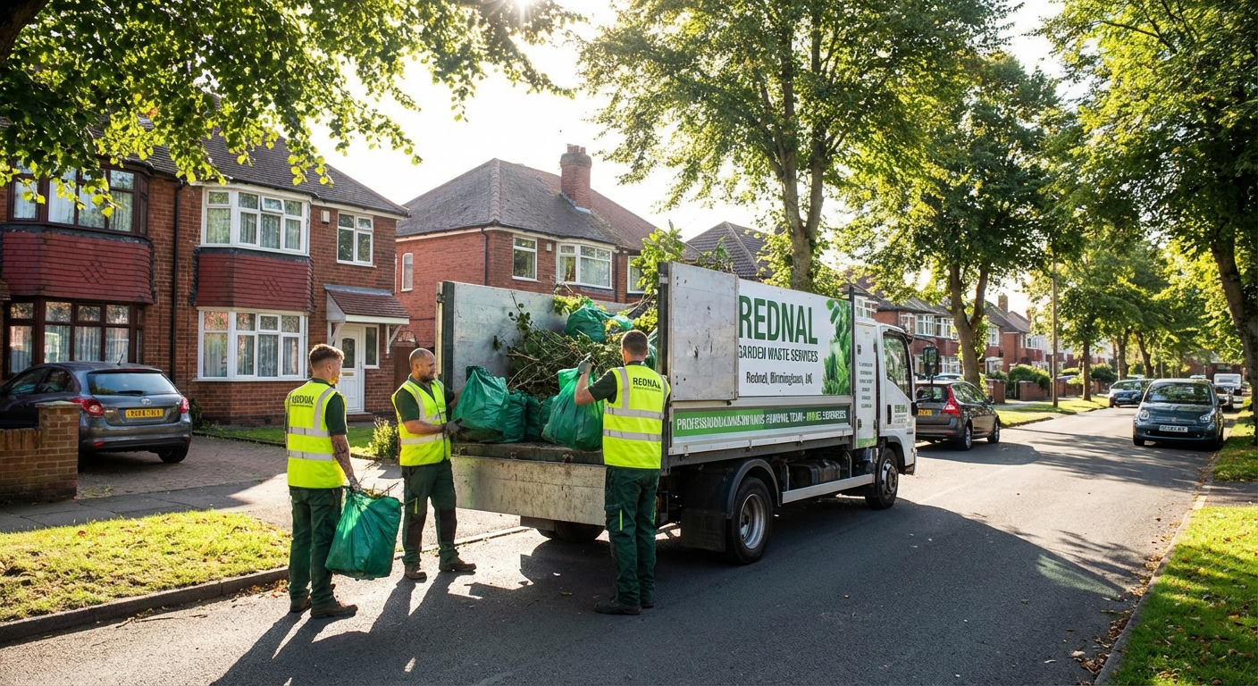 Professional Garden Waste Removal team in Rednal loading waste into van