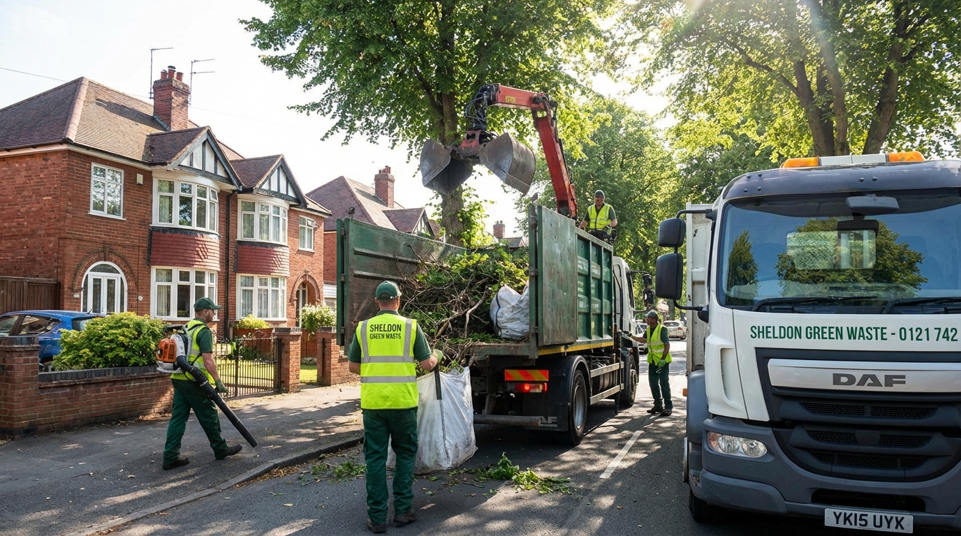 Professional Garden Waste Removal team in Sheldon loading waste into van