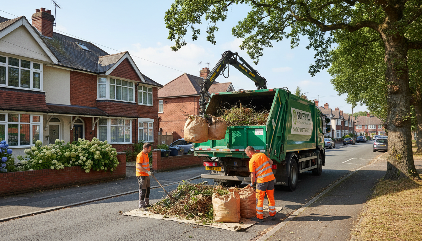 Professional Garden Waste Removal team in Solihull loading waste into van