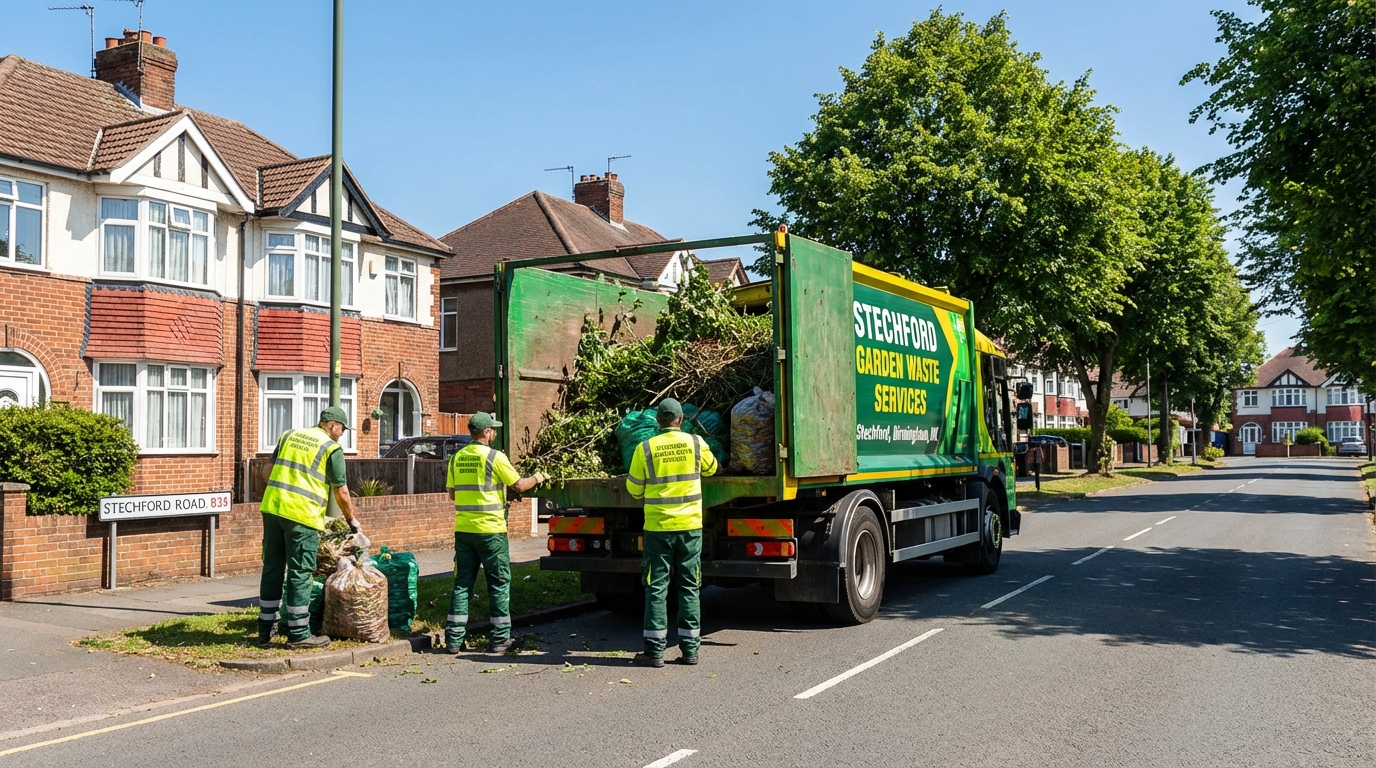 Professional Garden Waste Removal team in Stechford loading waste into van