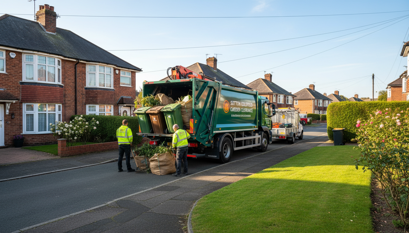 Professional Garden Waste Removal team in Sutton Coldfield loading waste into van