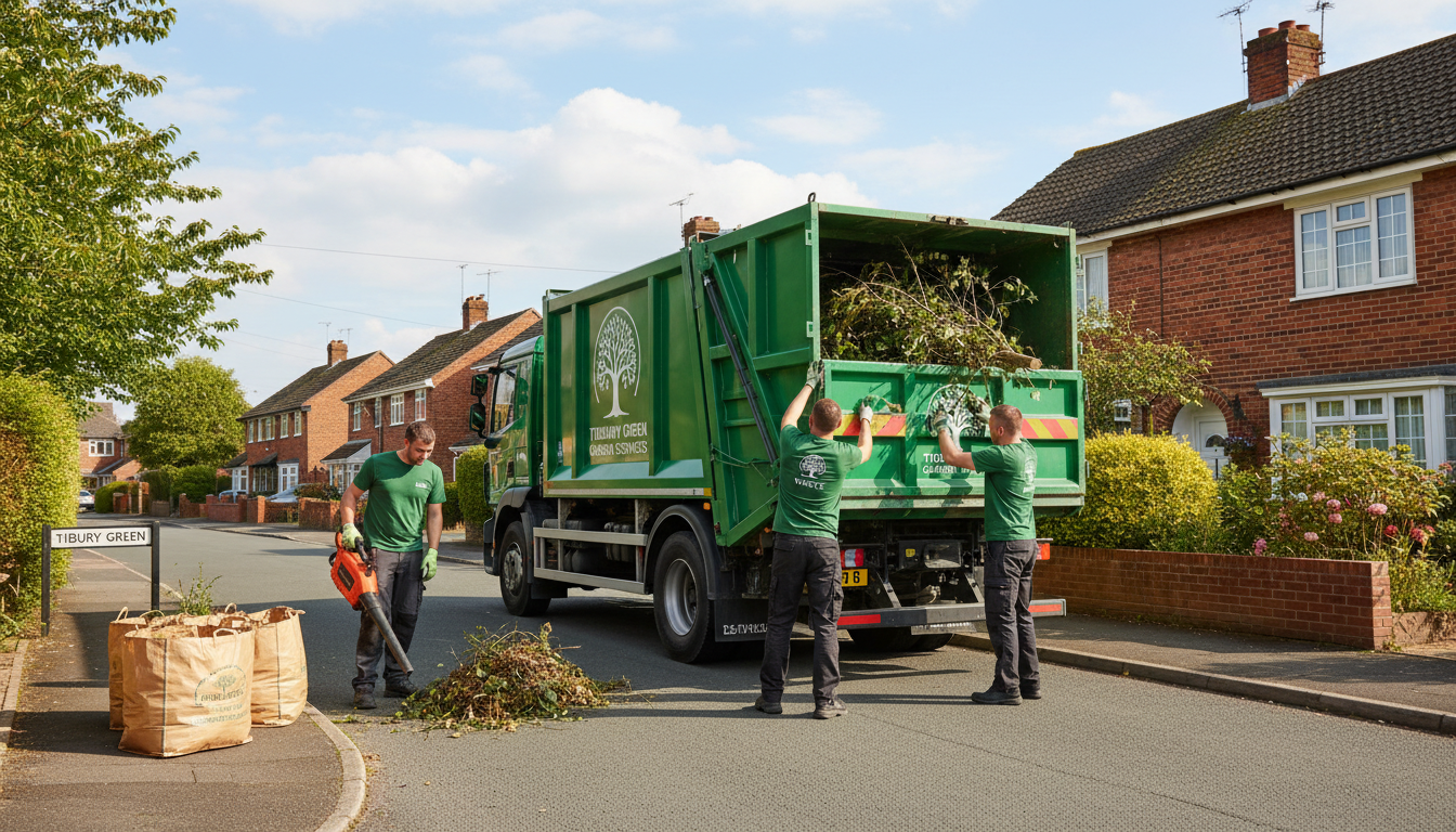 Professional Garden Waste Removal team in Tidbury Green loading waste into van