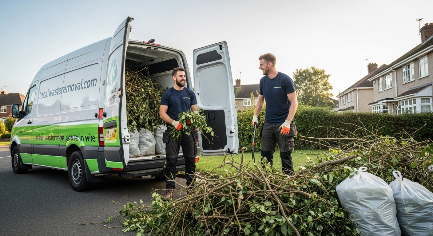Professional Green Waste Removal team in Mere Green loading waste into van