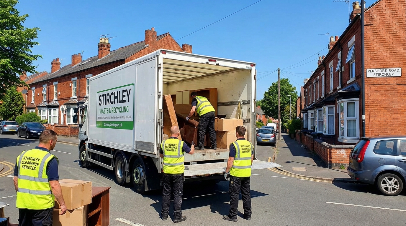 Professional House Clearance team in Stirchley loading waste into van