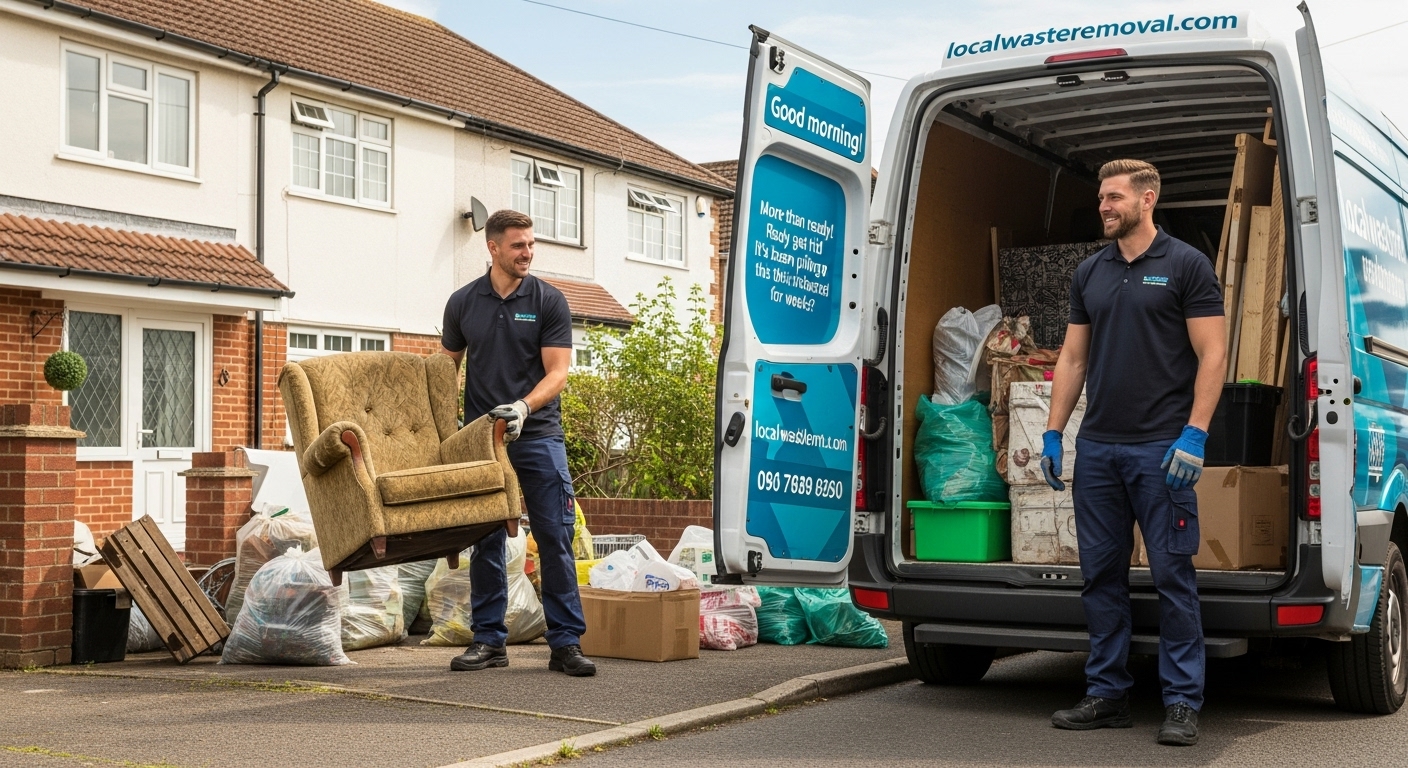 Professional Junk Removal team in Mere Green loading waste into van