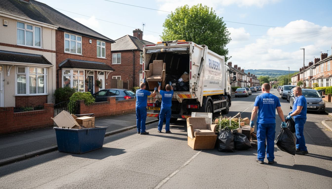 Professional Junk Removal team in Rubery loading waste into van