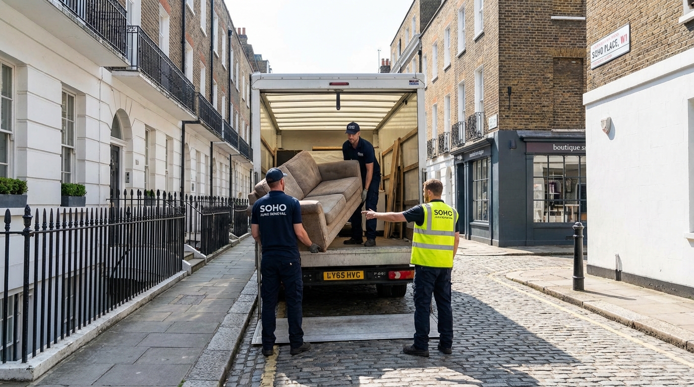 Professional Junk Removal team in Soho loading waste into van