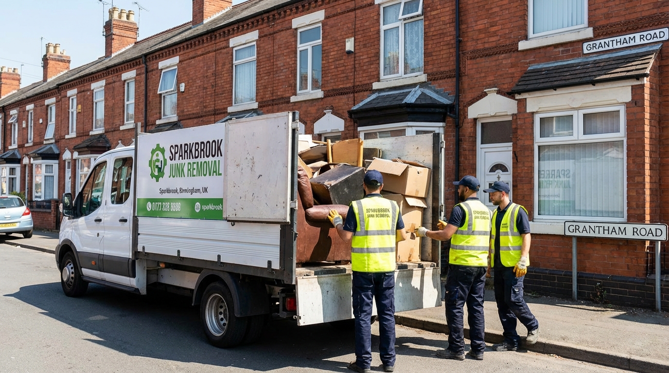 Professional Junk Removal team in Sparkbrook loading waste into van