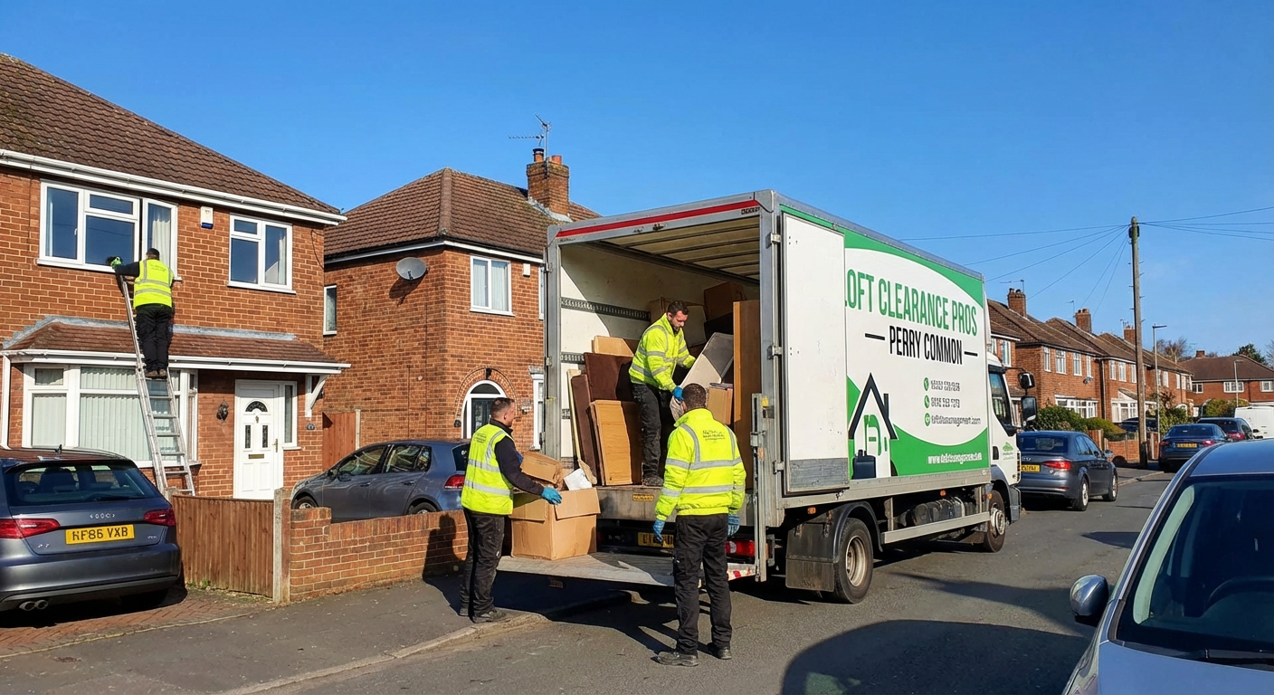 Professional Loft Clearance team in Perry Common loading waste into van