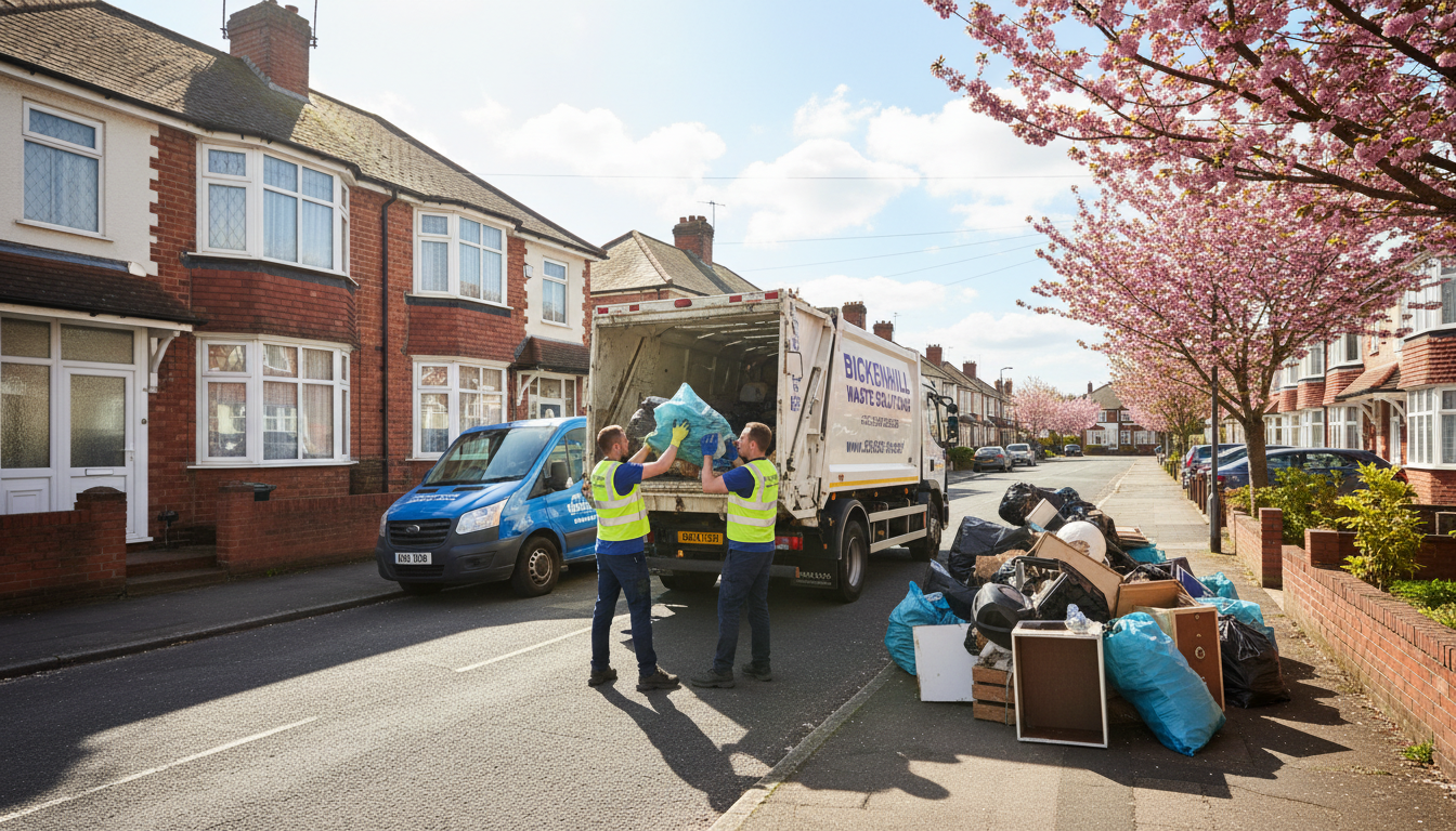 Professional Man And Van Waste Removal team in Bickenhill loading waste into van