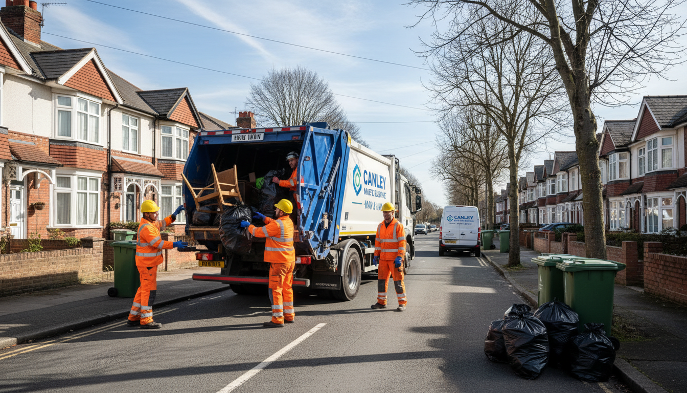 Professional Man And Van Waste Removal team in Canley loading waste into van