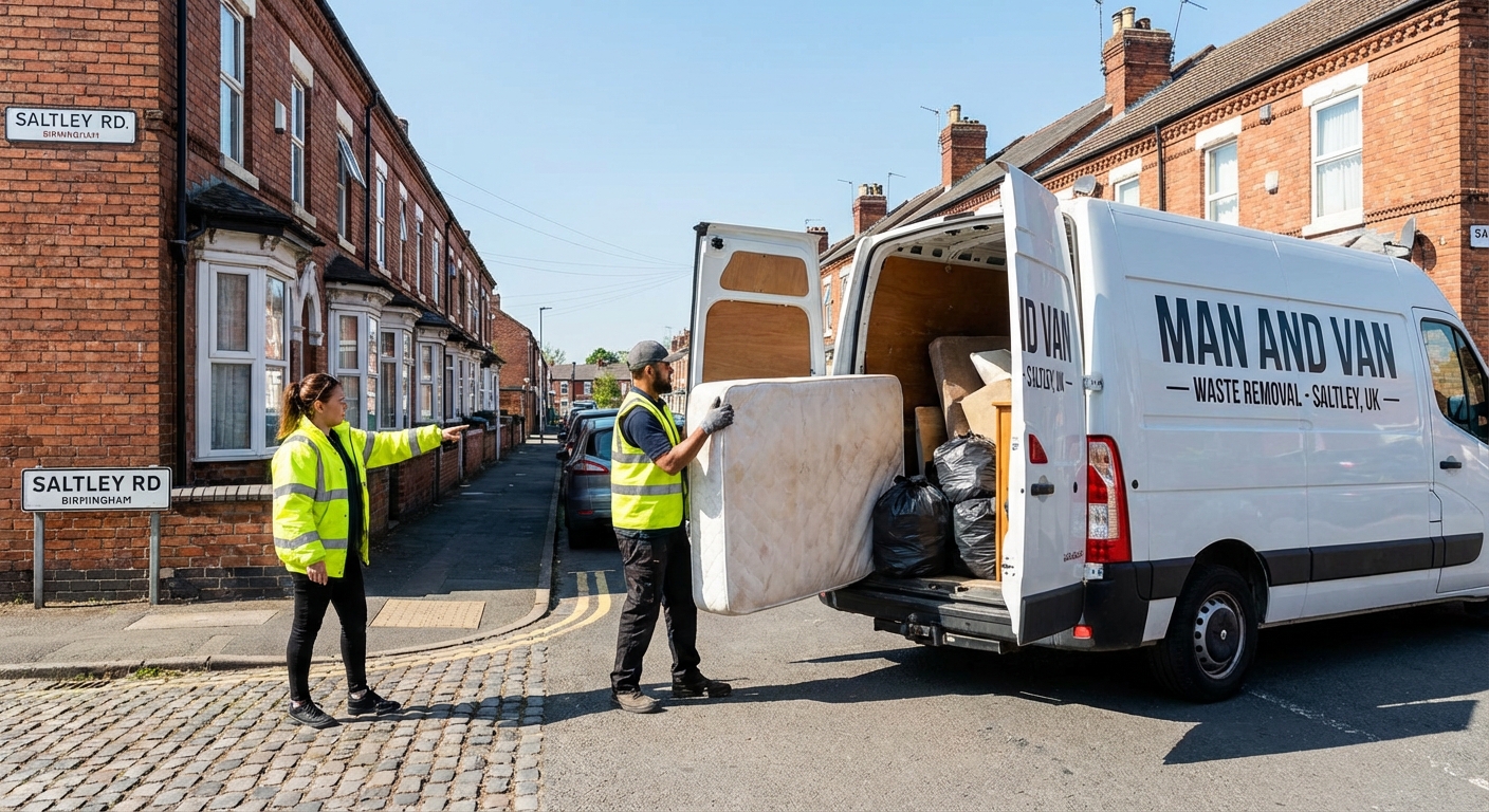 Professional Man And Van Waste Removal team in Saltley loading waste into van