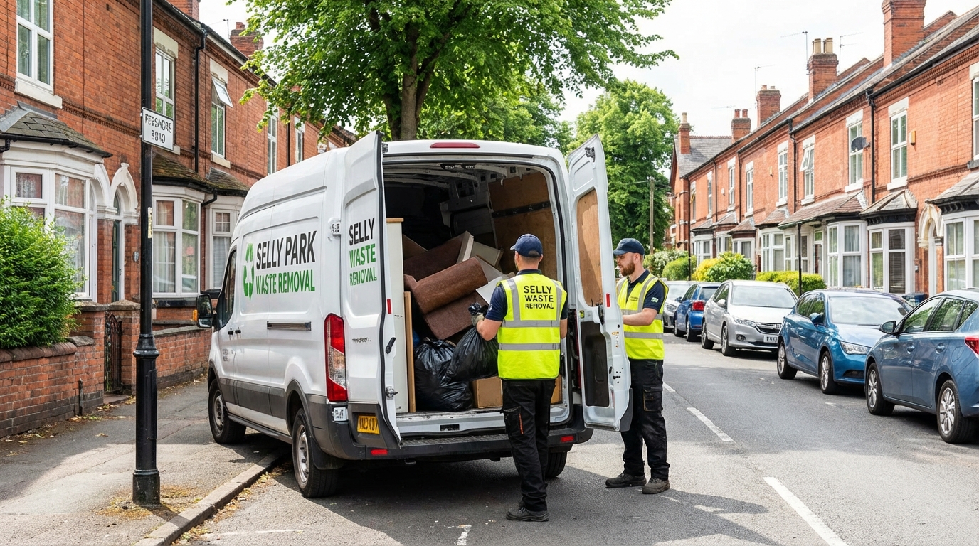 Professional Man And Van Waste Removal team in Selly Park loading waste into van