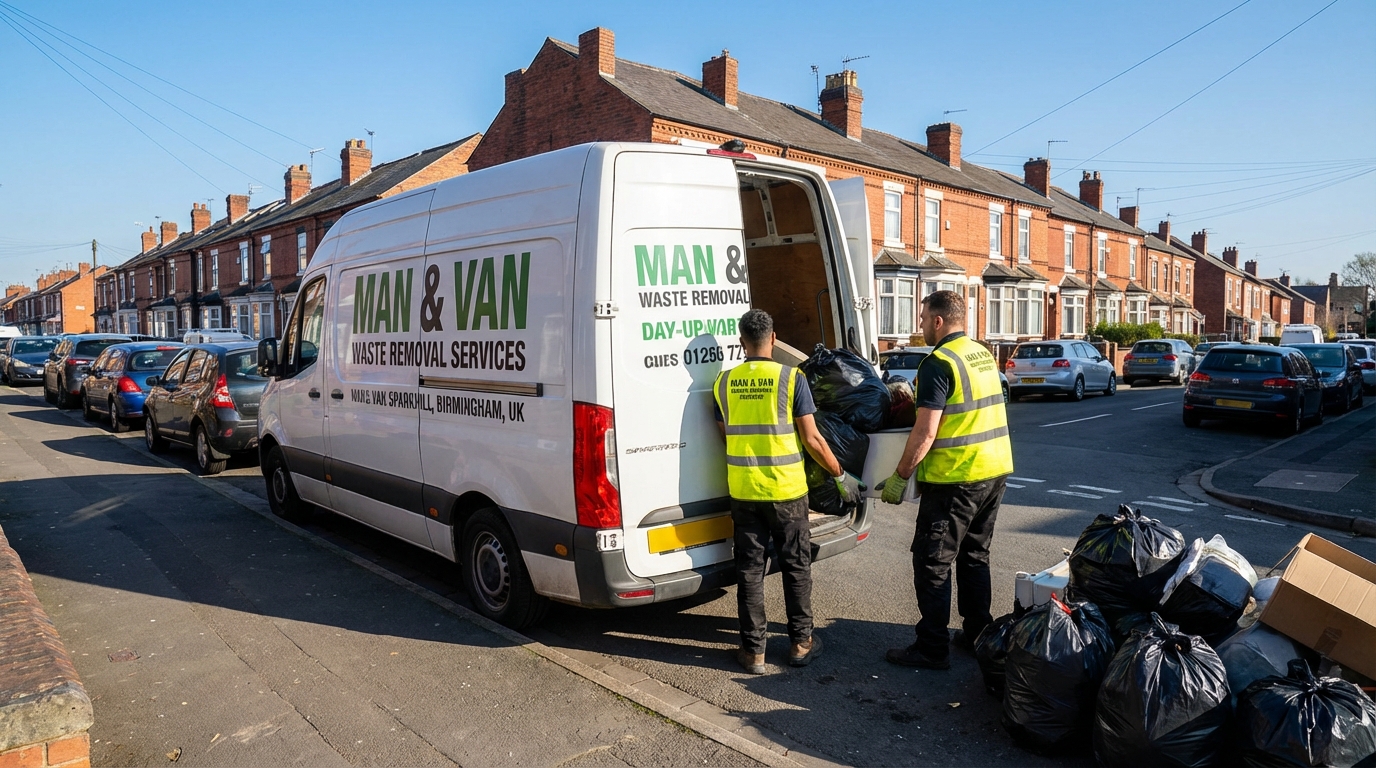 Professional Man And Van Waste Removal team in Sparkhill loading waste into van