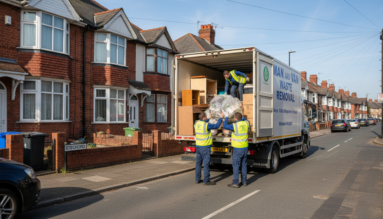 Professional Man And Van Waste Removal team in Stechford loading waste into van