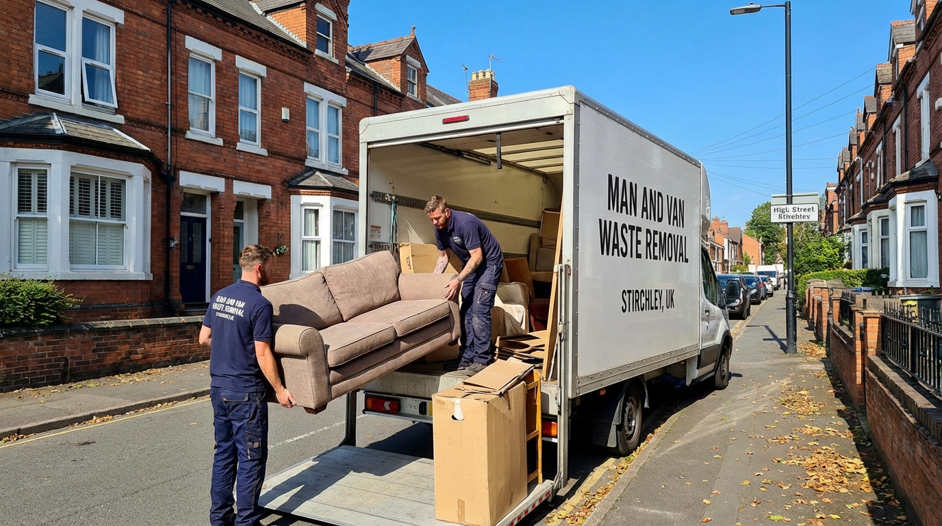 Professional Man And Van Waste Removal team in Stirchley loading waste into van