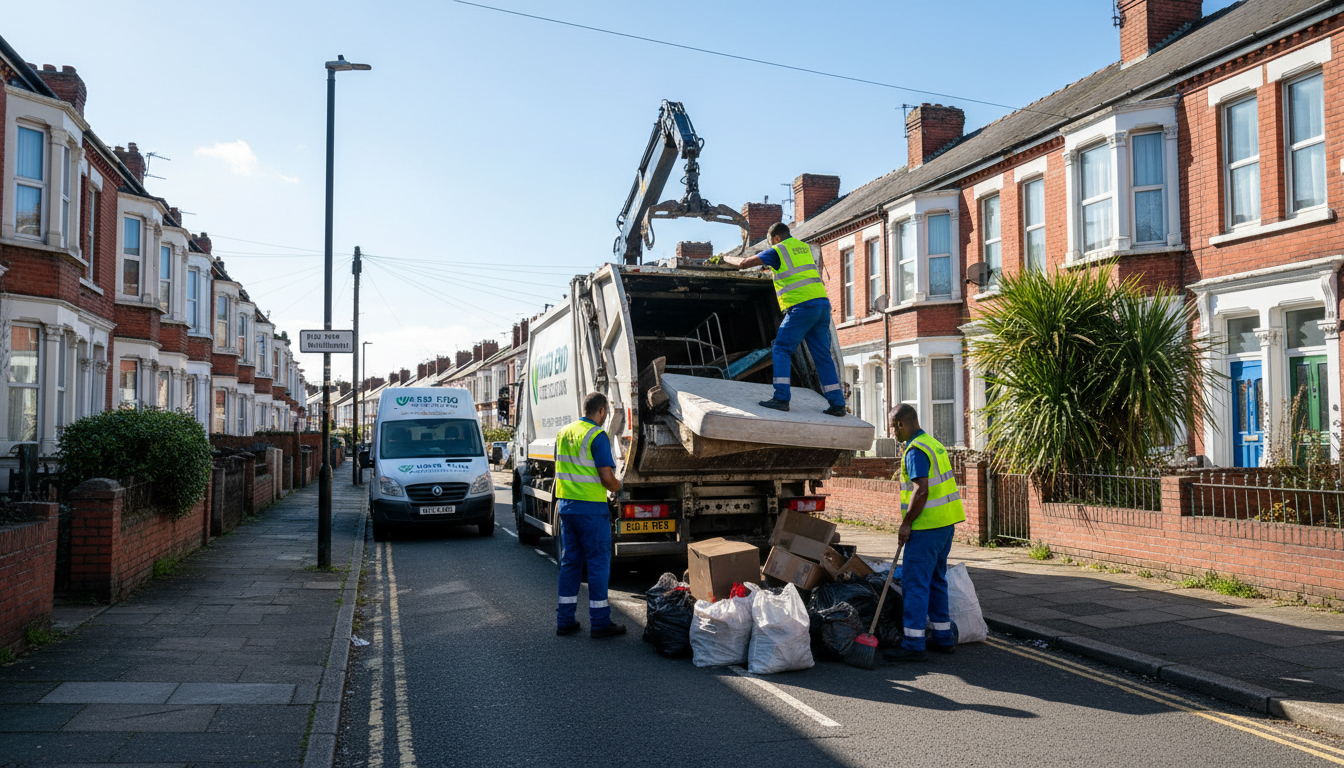 Professional Man And Van Waste Removal team in Ward End loading waste into van