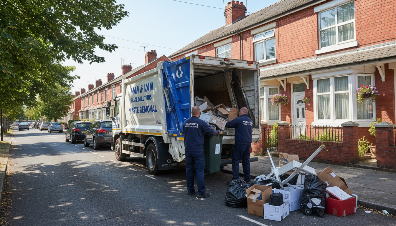 Professional Man And Van Waste Removal team in Woodgate loading waste into van