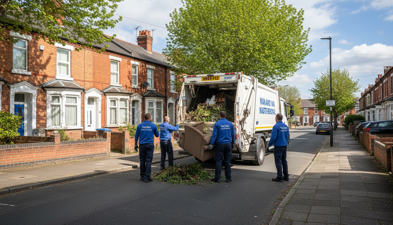 Professional Man And Van Waste Removal team in Yardley loading waste into van