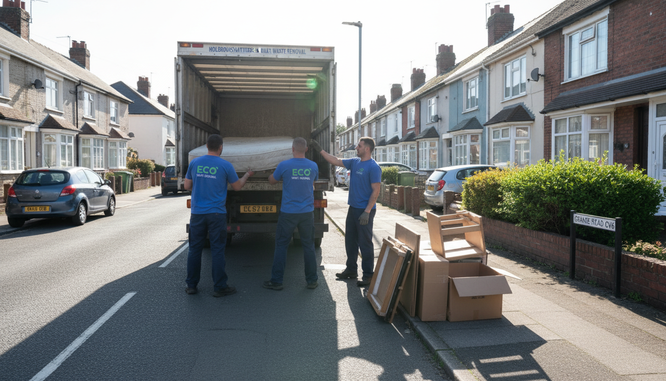 Professional Mattress Removal team in Holbrooks loading waste into van