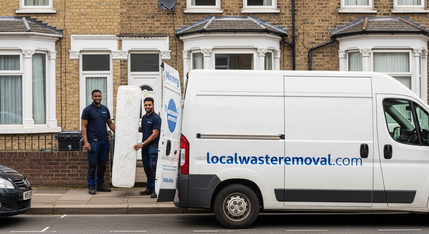 Professional Mattress Removal team in Moseley loading waste into van
