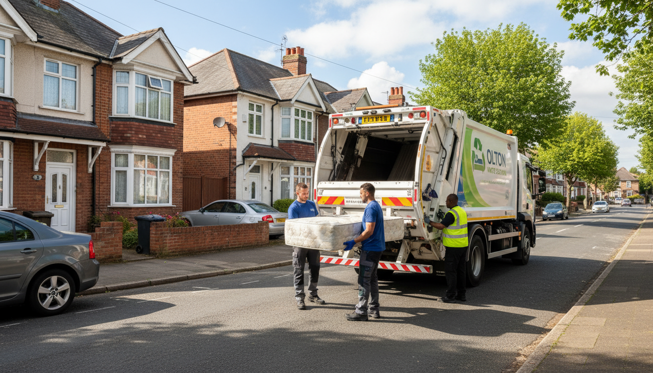 Professional Mattress Removal team in Olton loading waste into van