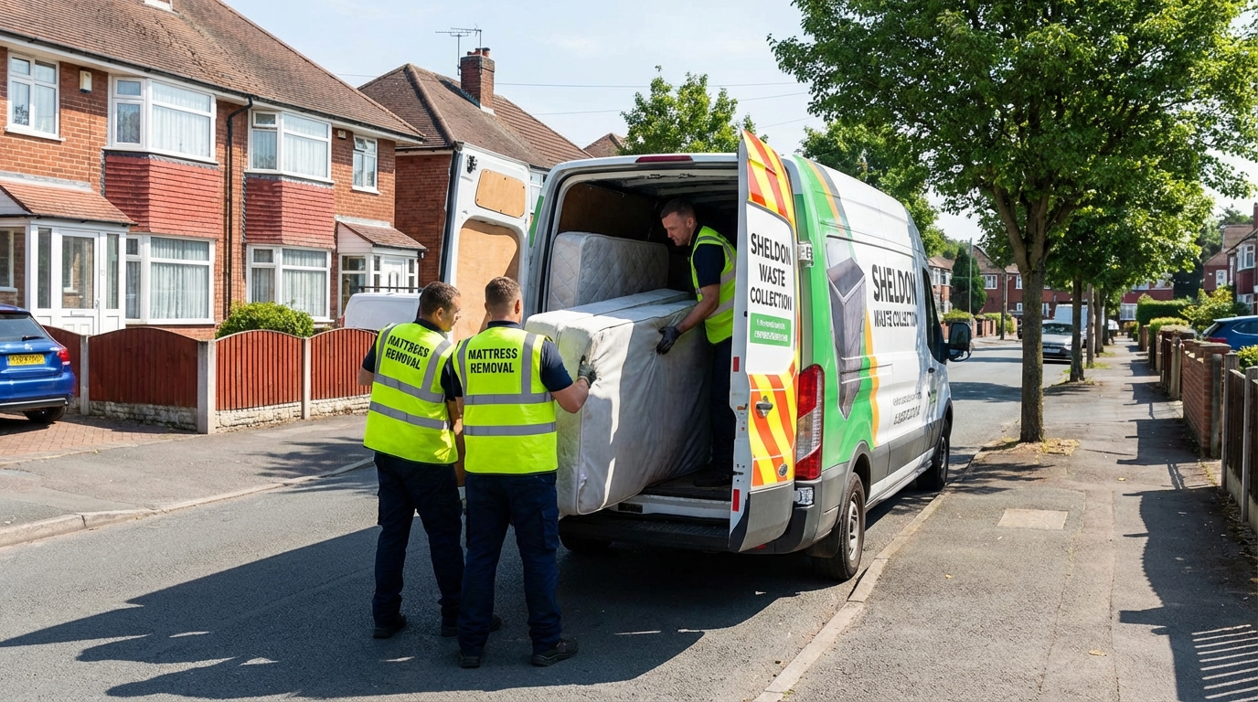 Professional Mattress Removal team in Sheldon loading waste into van