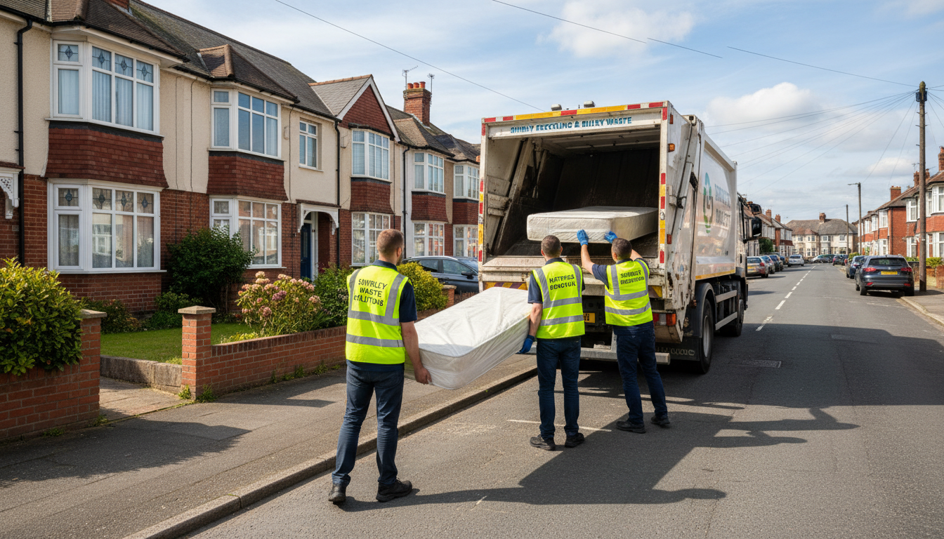 Professional Mattress Removal team in Shirley loading waste into van