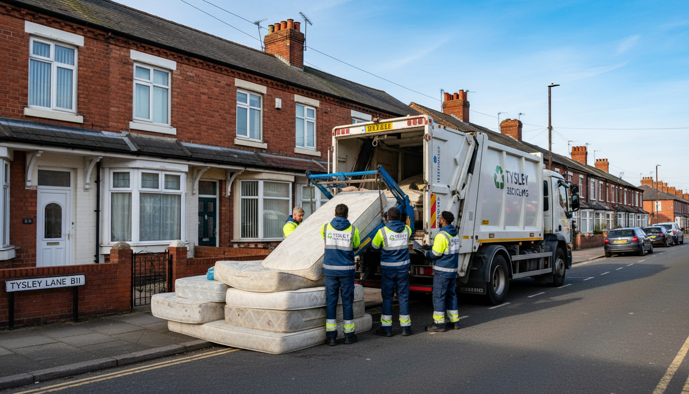 Professional Mattress Removal team in Tyseley loading waste into van