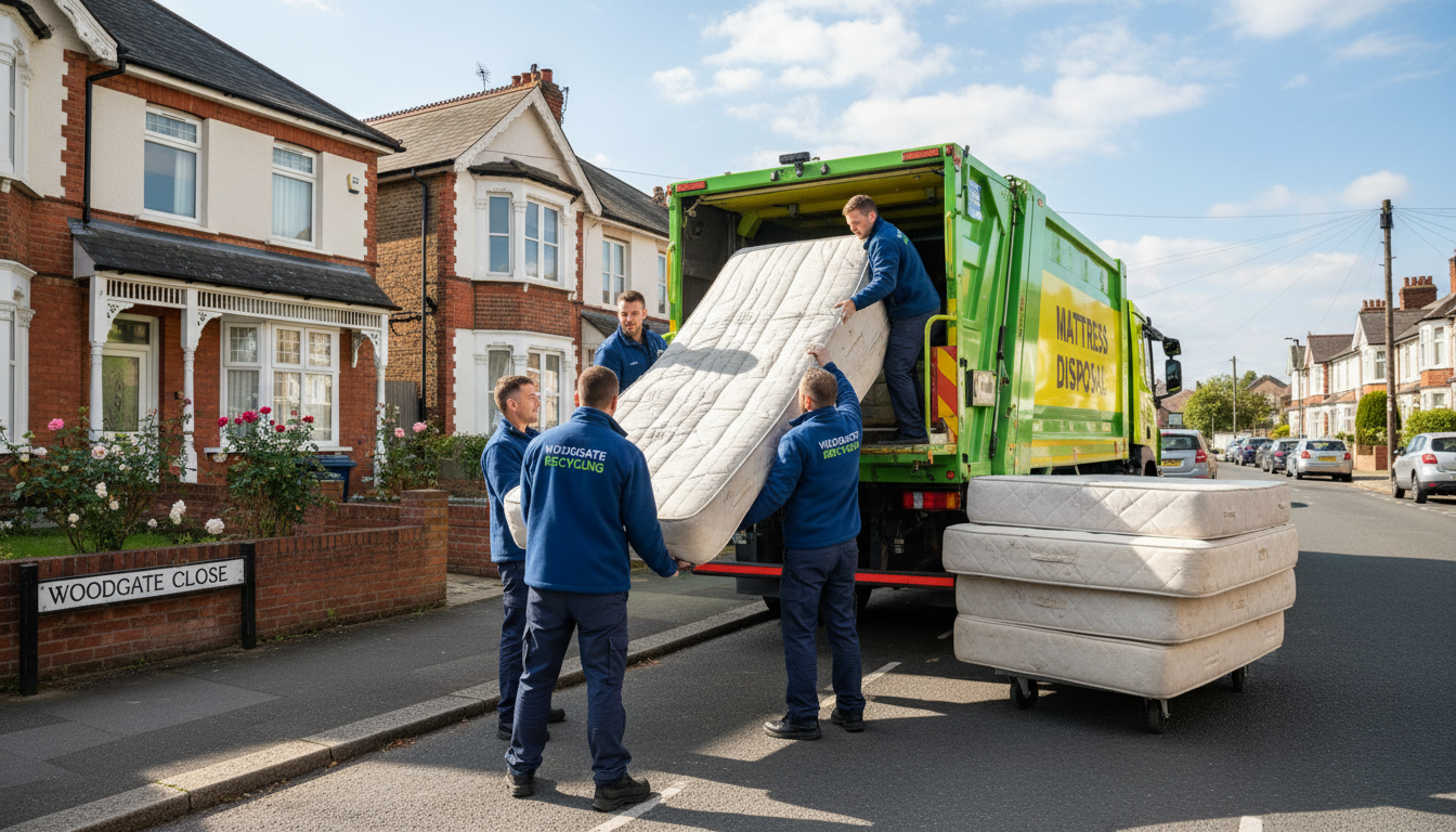 Professional Mattress Removal team in Woodgate loading waste into van
