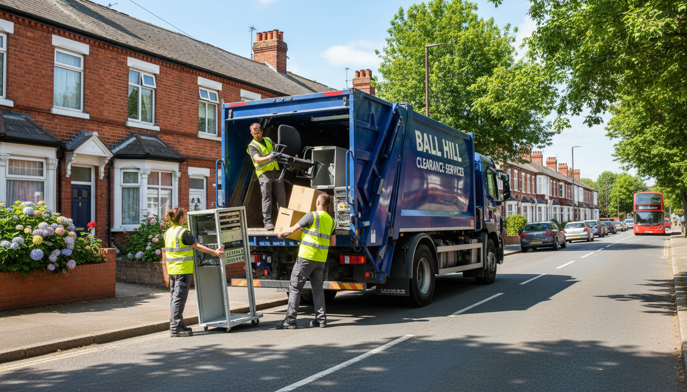 Professional Office Clearance team in Ball Hill loading waste into van