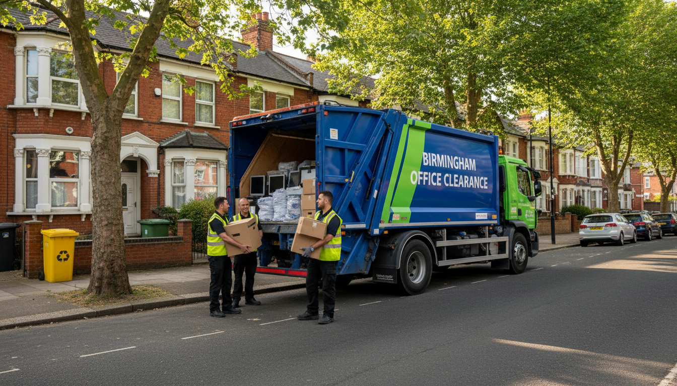 Professional Office Clearance team in Birmingham loading waste into van