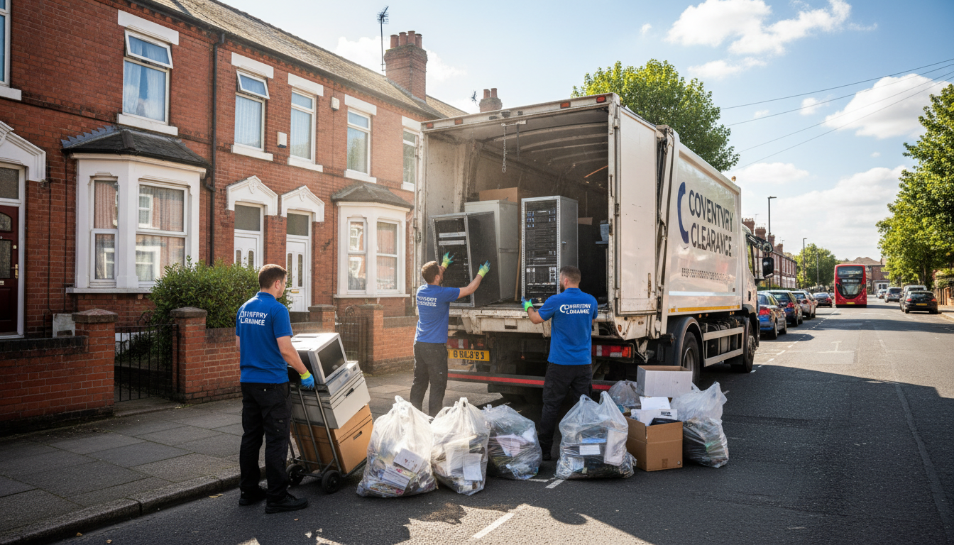 Professional Office Clearance team in Coventry loading waste into van