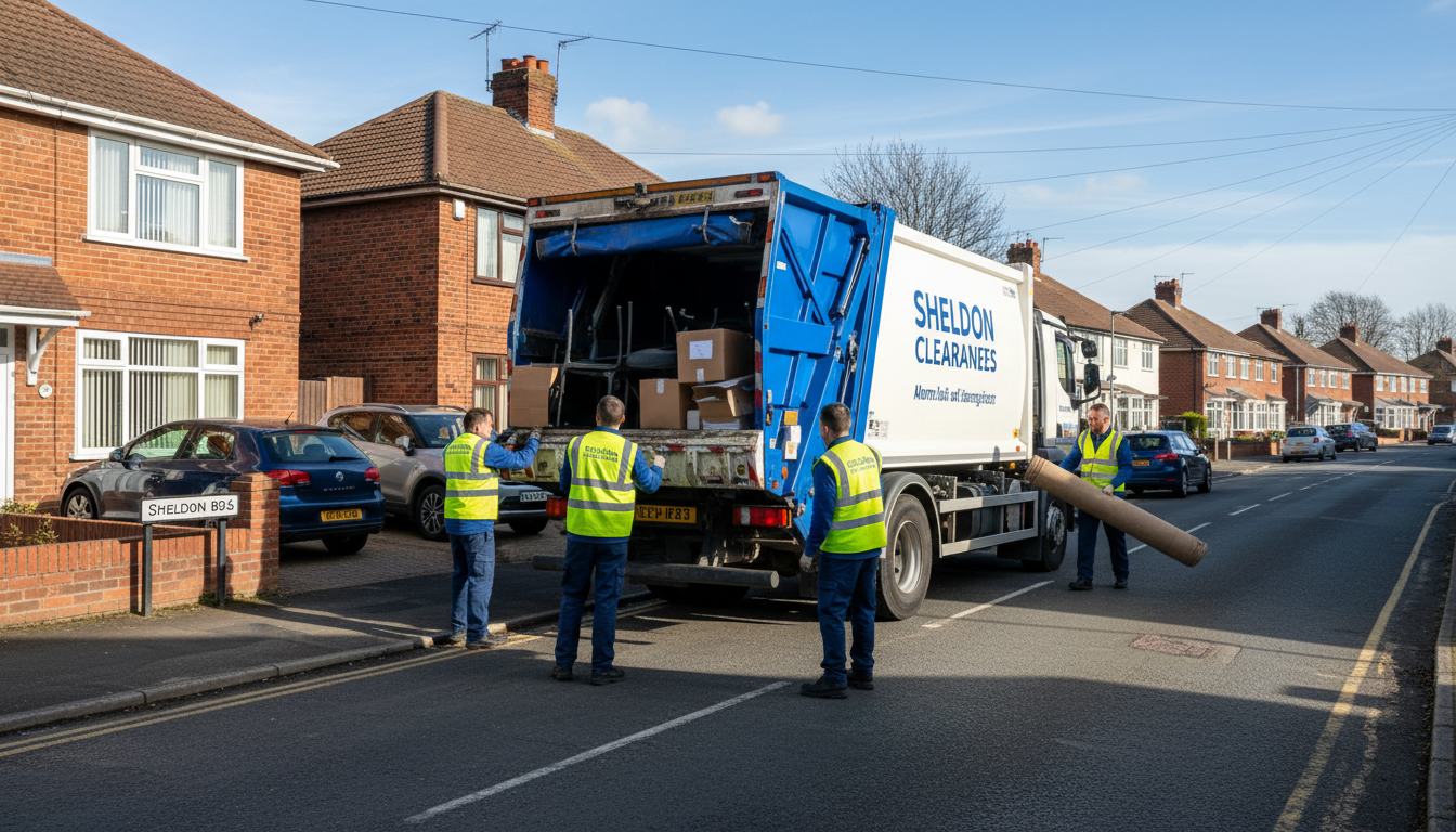 Professional Office Clearance team in Sheldon loading waste into van