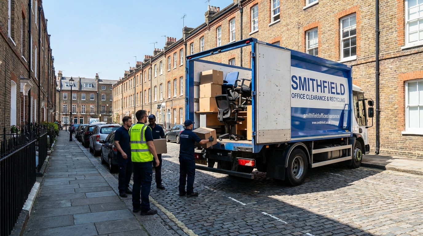 Professional Office Clearance team in Smithfield loading waste into van