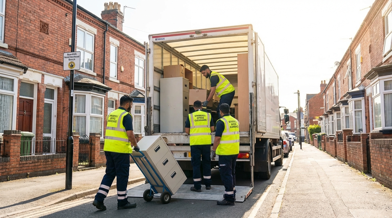 Professional Office Clearance team in Sparkhill loading waste into van