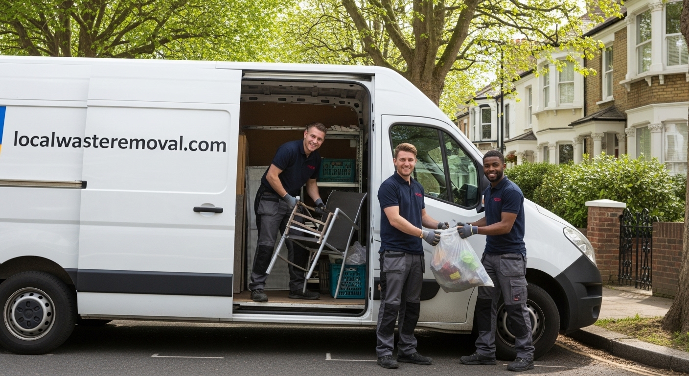 Professional Residential Waste Removal team in Moseley loading waste into van