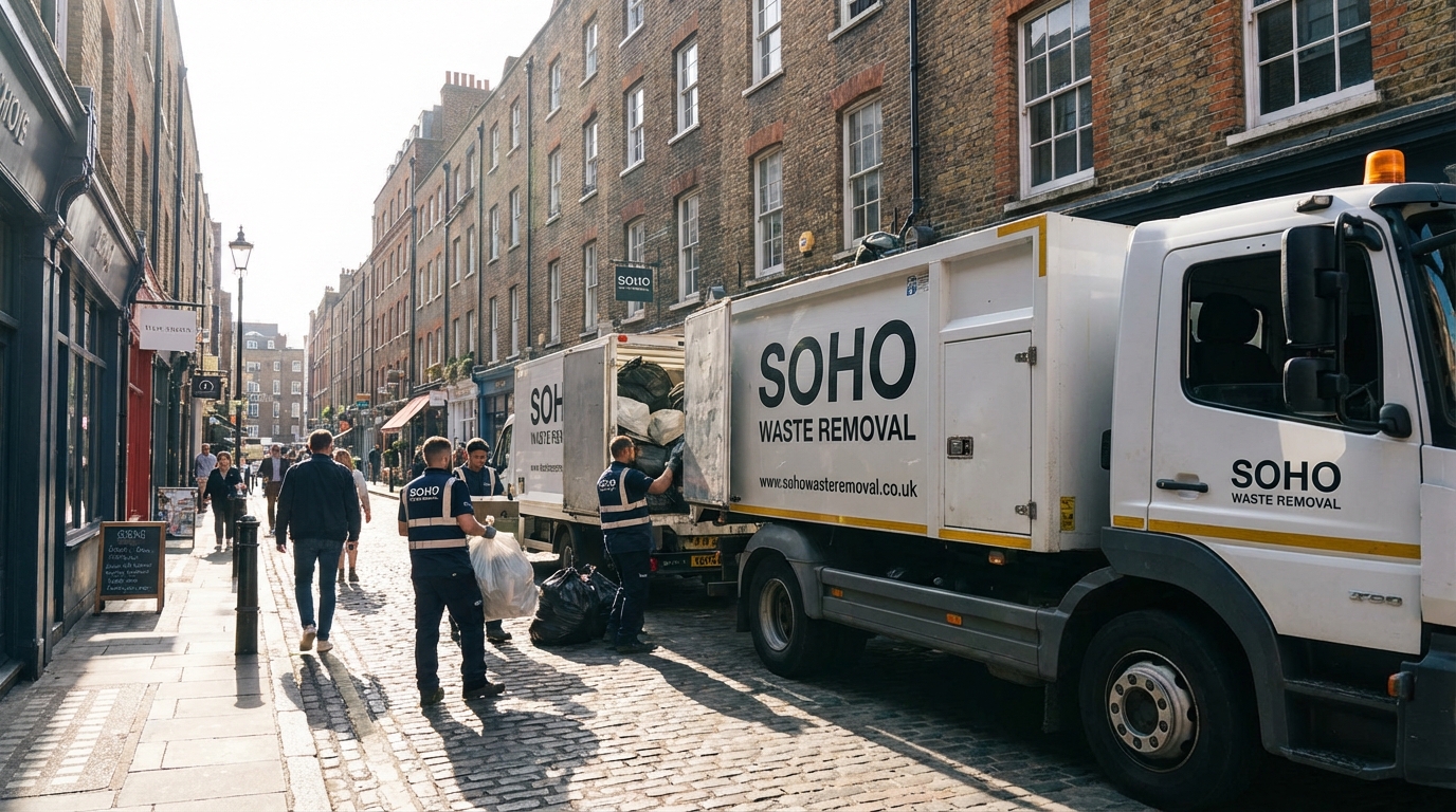 Professional Rubbish Removal team in Soho loading waste into van