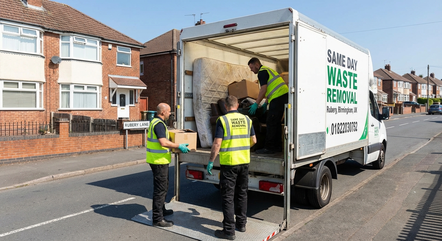 Professional Same Day Waste Removal team in Rubery loading waste into van