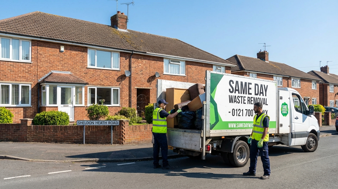 Professional Same Day Waste Removal team in Sheldon loading waste into van