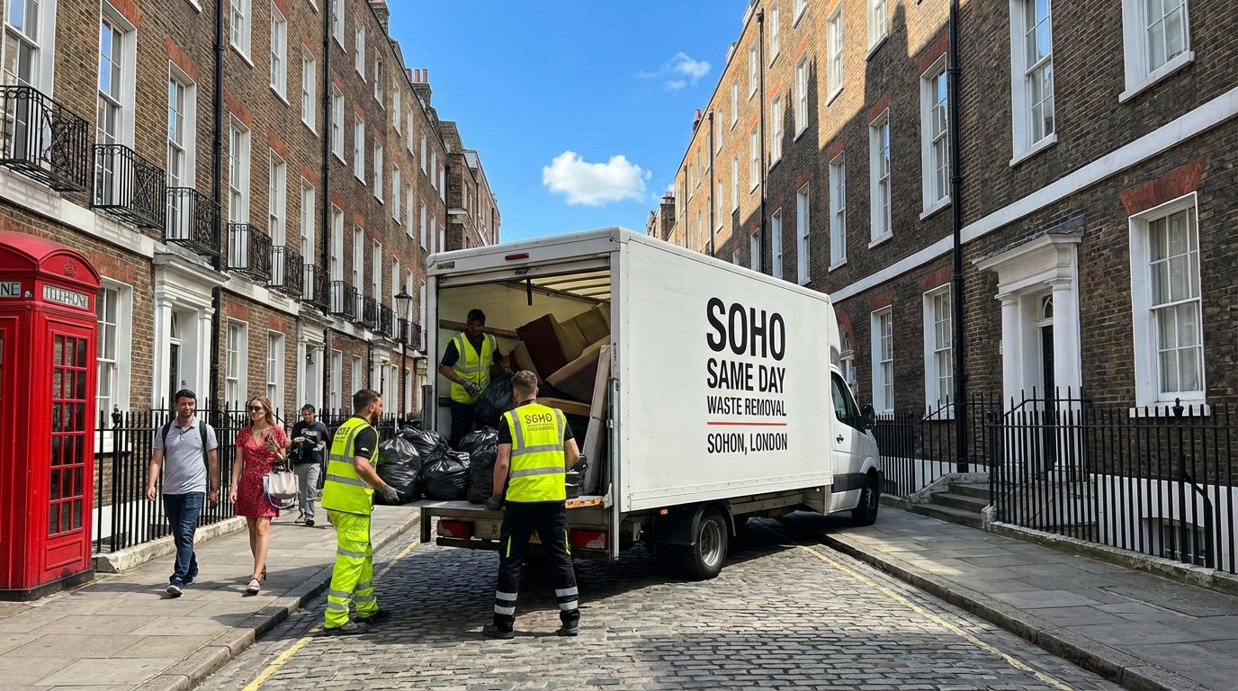 Professional Same Day Waste Removal team in Soho loading waste into van