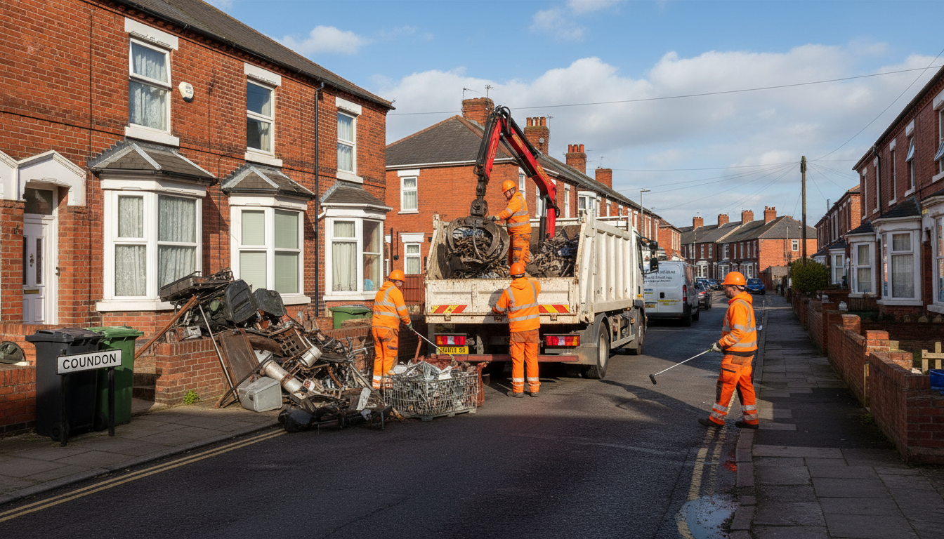 Professional Scrap Metal Removal team in Coundon loading waste into van