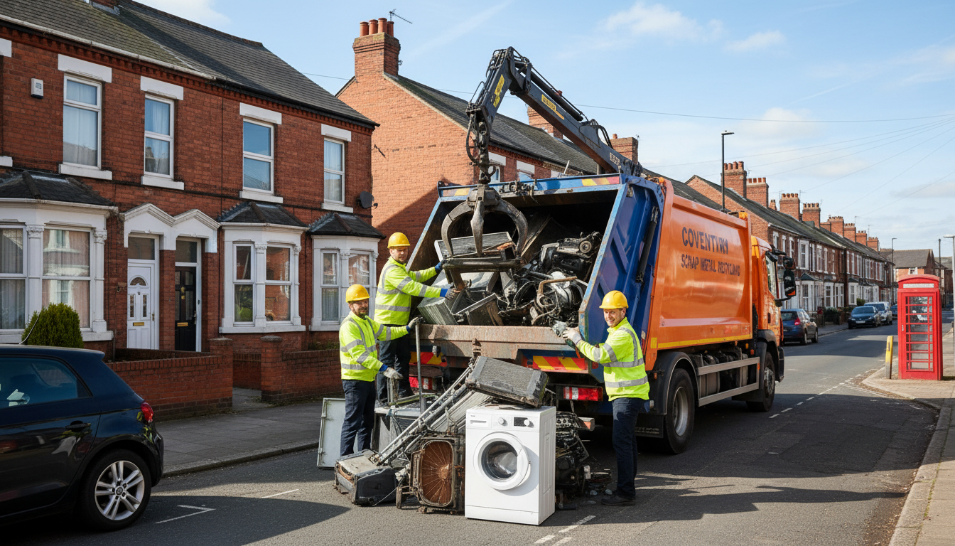 Professional Scrap Metal Removal team in Coventry loading waste into van